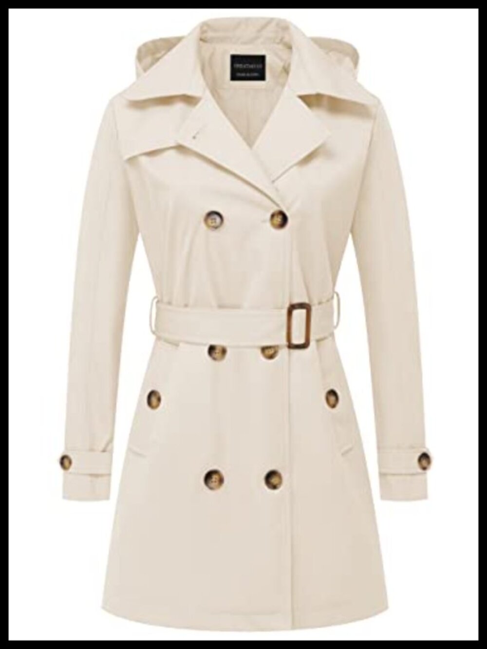 Women's Double-Breasted Trench Coat Belted Slim Fit Detachable Hood